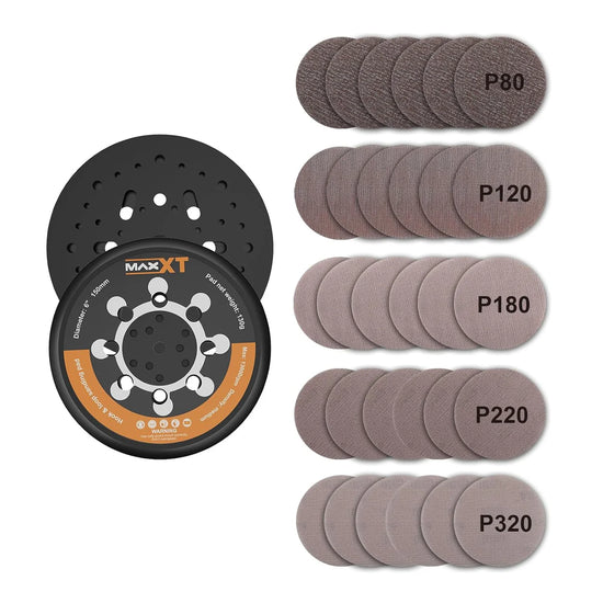 MAXXT 5-inch（125mm） DA Sanding Backing Pad Kit | Includes 30 Sandpaper Discs